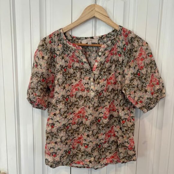 Loft Green And Pink Floral Blouse Size XS - Picture 1 of 6